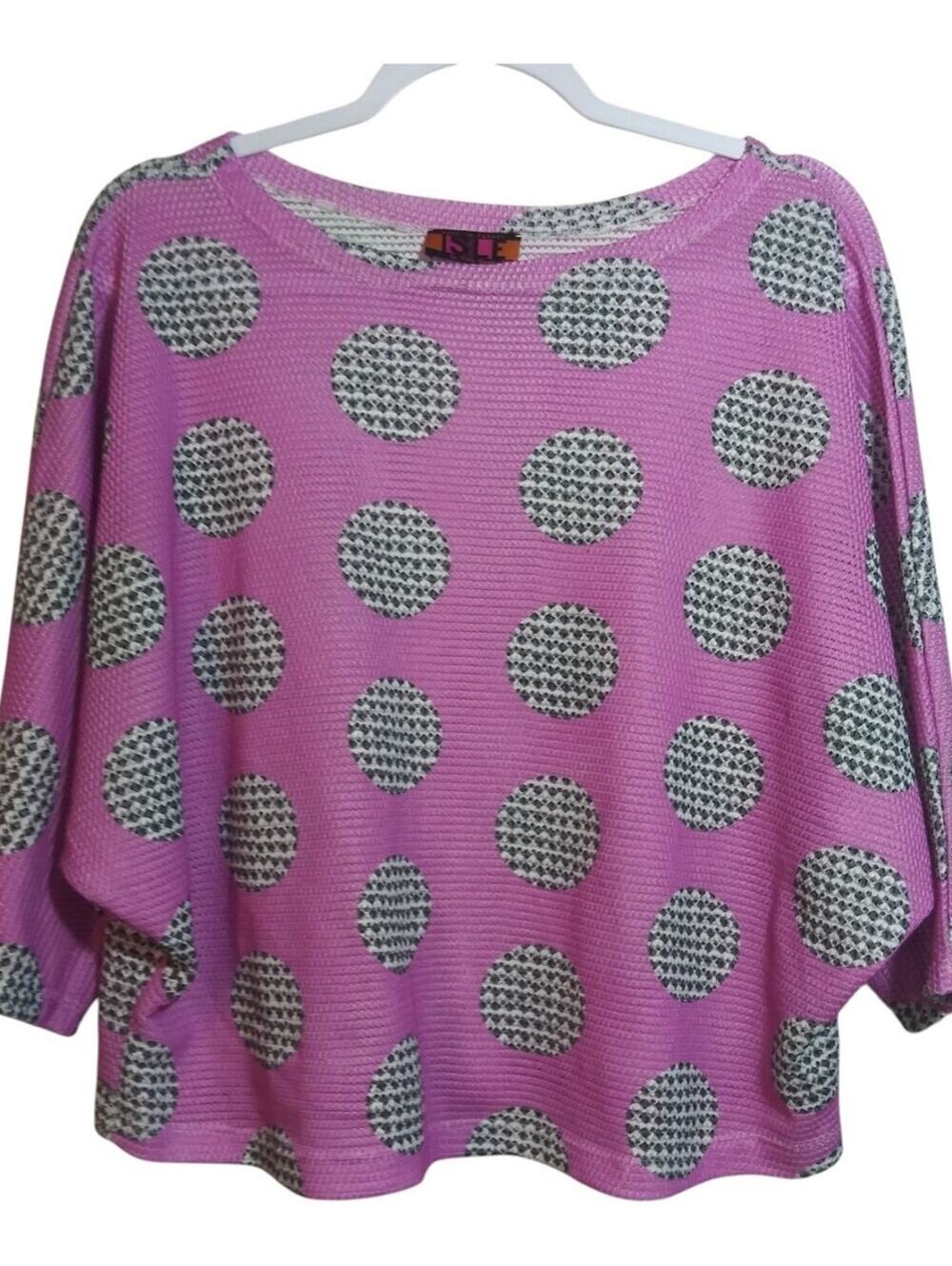 Isle by Melis Kozan Magenta Polka Dot Knit Top Dolman Sleeve Artsy Size M